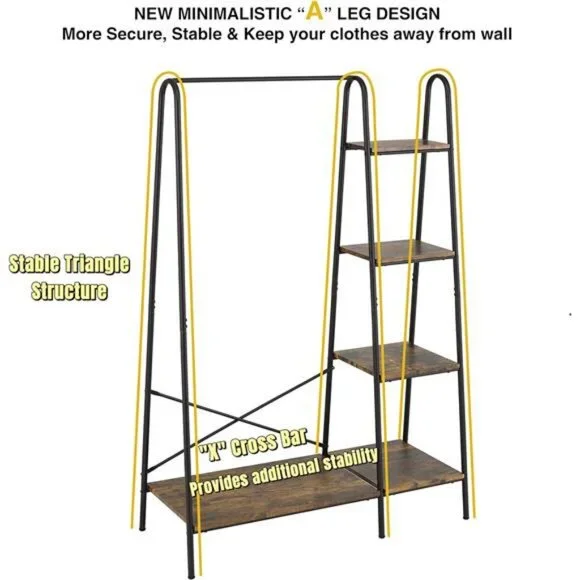 Rustic Clothes Rack, Clothing Rack for Hanging Clothes Heavy Duty